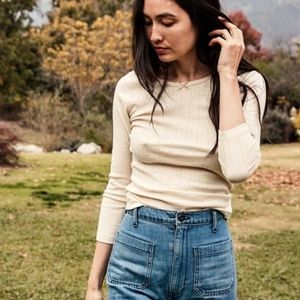 Dôen long-sleeve Annie tee in Ivory Bow Pointelle